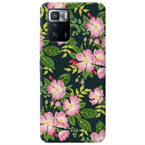 Xiaomi Poco X3 GT Pink flowers green laves Transparent Silicone TPU Θήκη