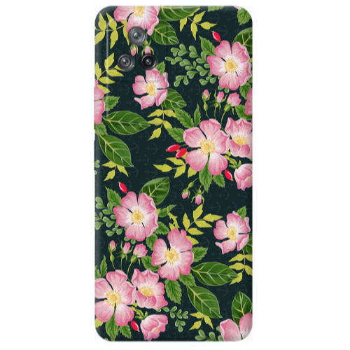 Xiaomi Poco F4 Pink flowers green laves Transparent Silicone TPU Θήκη