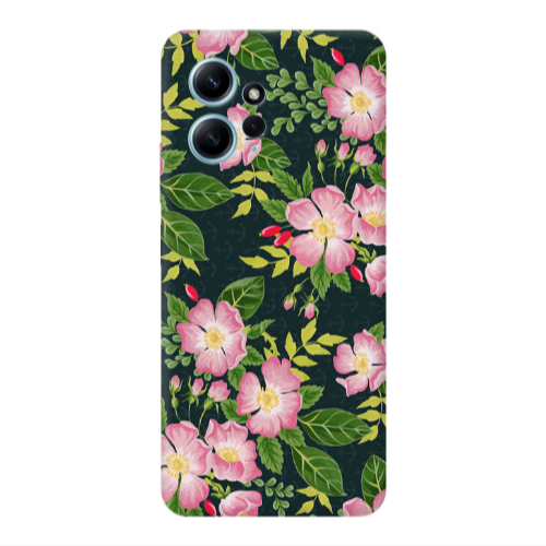 Xiaomi Redmi Note 12 4G Pink flowers green laves Transparent Silicone TPU Θήκη