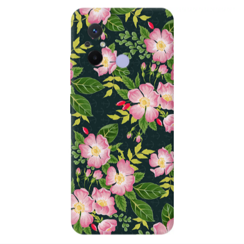 Xiaomi Redmi 12C Pink flowers green laves Transparent Silicone TPU Θήκη