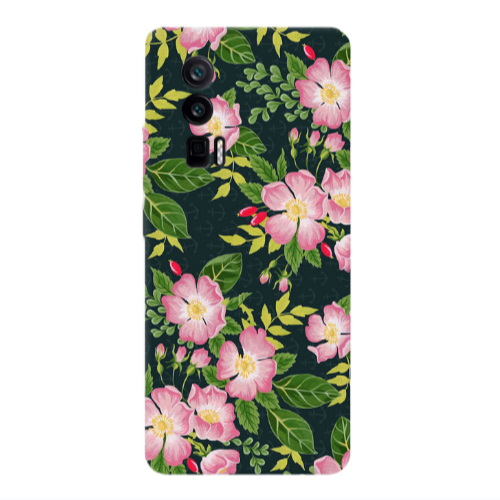 Xiaomi Poco F5 Pro Pink flowers green laves Transparent Silicone TPU Θήκη