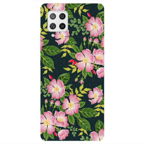 Samsung A42 5G Pink flowers green laves Transparent Silicone TPU Θήκη