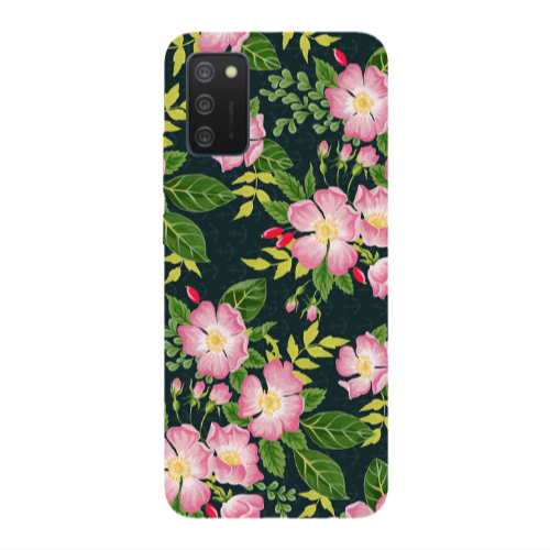Samsung A02s Pink flowers green laves Transparent Silicone TPU Θήκη