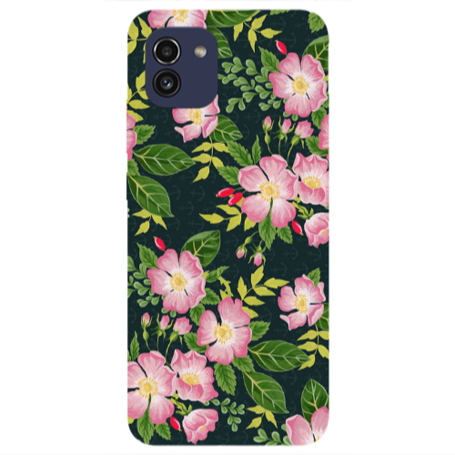 Samsung A03 Pink flowers green laves Transparent Silicone TPU Θήκη