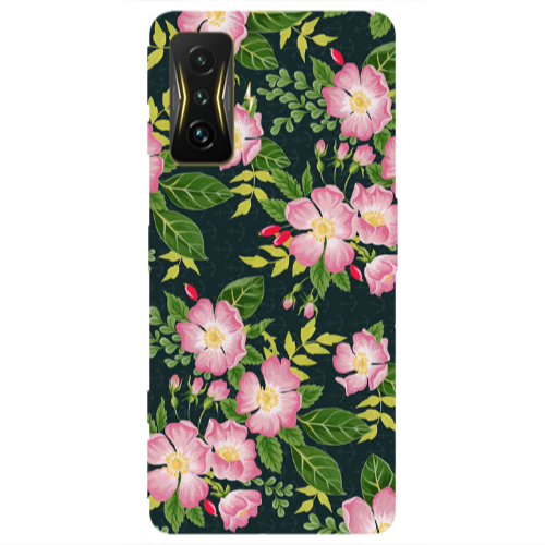 Xiaomi Poco F4 Gt Pink flowers green laves Transparent Silicone TPU Θήκη