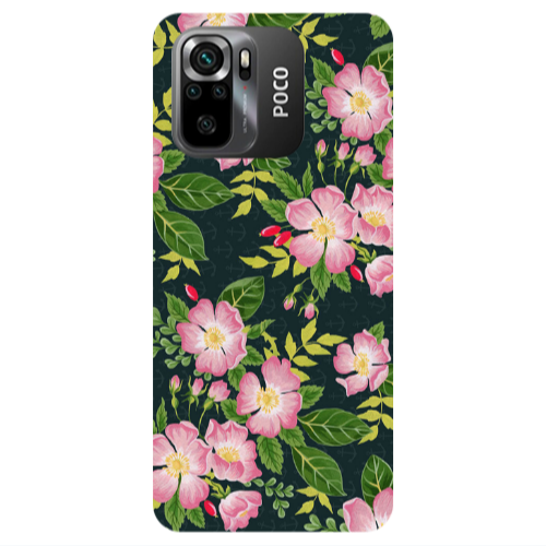 Xiaomi Poco M5 s Pink flowers green laves Transparent Silicone TPU Θήκη