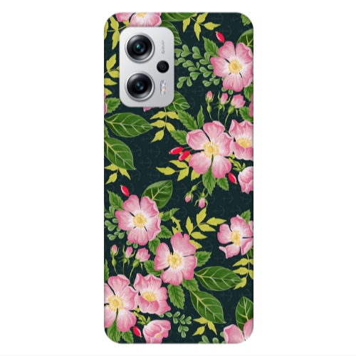 Xiaomi Poco X4 GT Pink flowers green laves Transparent Silicone TPU Θήκη