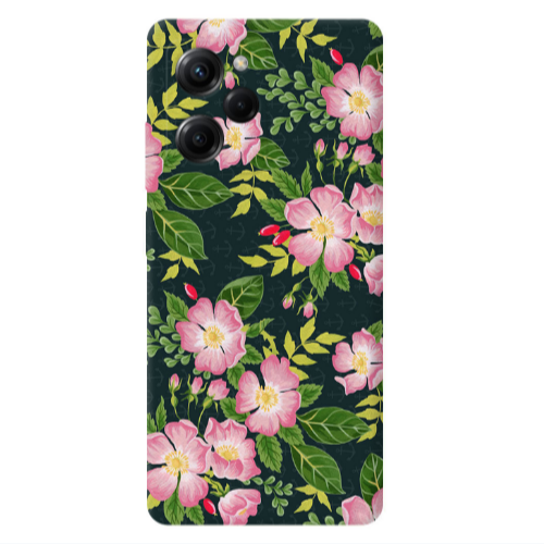 Xiaomi Poco X5 Pro Pink flowers green laves Transparent Silicone TPU Θήκη