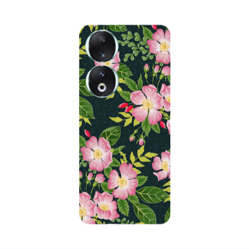 Honor 90 5G Pink flowers green laves Transparent Silicone TPU Θήκη
