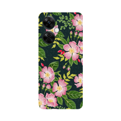 Oneplus Nord CE 3 Lite 5G Pink flowers green laves Transparent Silicone TPU Θήκη