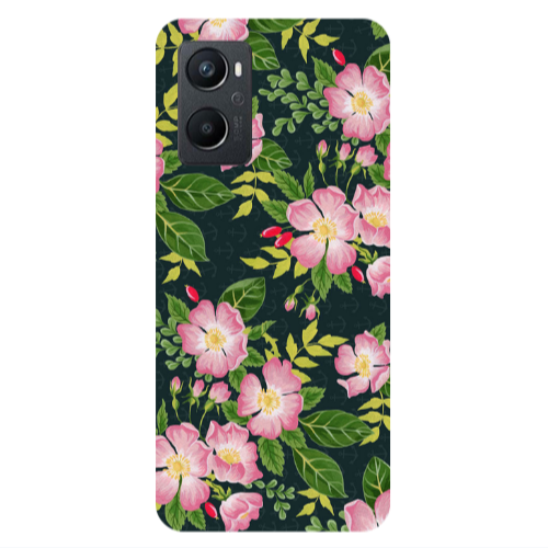 Oppo A 96 Pink flowers green laves Transparent Silicone TPU Θήκη