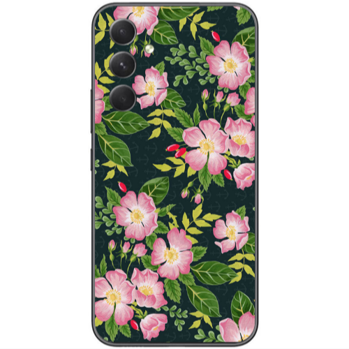 Samsung Galaxy A25 Pink flowers green laves Transparent Silicone TPU Θήκη