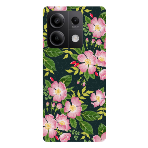 Xiaomi Redmi Note 13 5G Pink flowers green laves Transparent Silicone TPU Θήκη