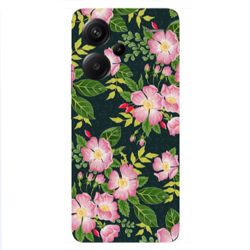 Xiaomi Redmi Note 13 Pro+ 5G  Pink flowers green laves Transparent Silicone TPU Θήκη