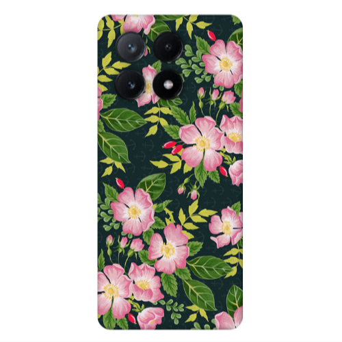 Xiaomi Poco X6Pro 5G Pink flowers green laves Transparent Silicone TPU Θήκη