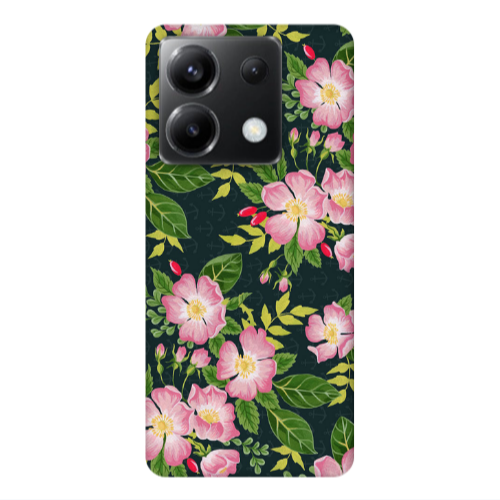 Xiaomi Poco X6 5G Pink flowers green laves Transparent Silicone TPU Θήκη