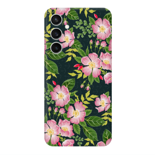 Samsung S24 Plus Pink flowers green laves Transparent Silicone TPU Θήκη
