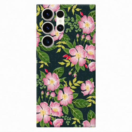 Samsung S24 Ultra Pink flowers green laves Transparent Silicone TPU Θήκη