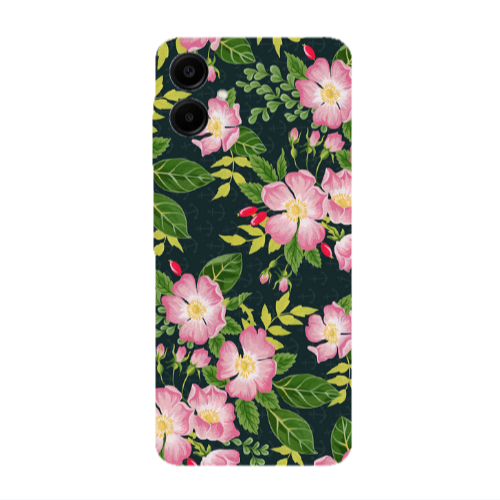 Samsung A06 Pink flowers green laves Transparent Silicone TPU Θήκη