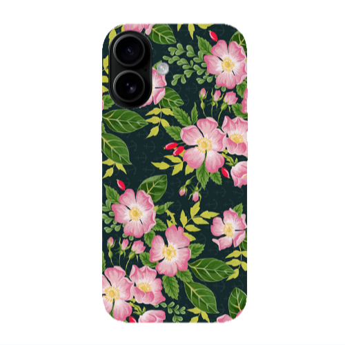 Apple Iphone 16 Pink flowers green laves Transparent Silicone TPU Θήκη