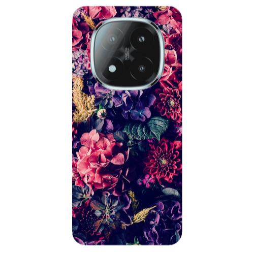 Xiaomi Redmi Note 14 Pro + 5g Purple and pink flowers Transparent Silicone TPU Θήκη