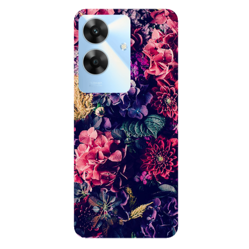Realme Note 60 Purple and pink flowers Transparent Silicone TPU Θήκη