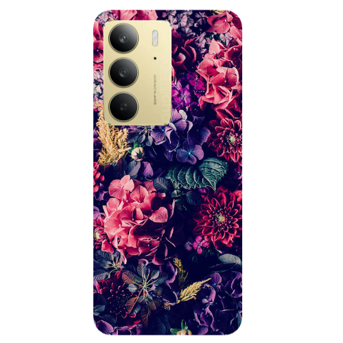 Realme C 75 Purple and pink flowers Transparent Silicone TPU Θήκη