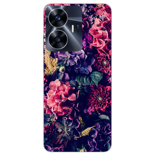 Realme Note 50 Purple and pink flowers Transparent Silicone TPU Θήκη