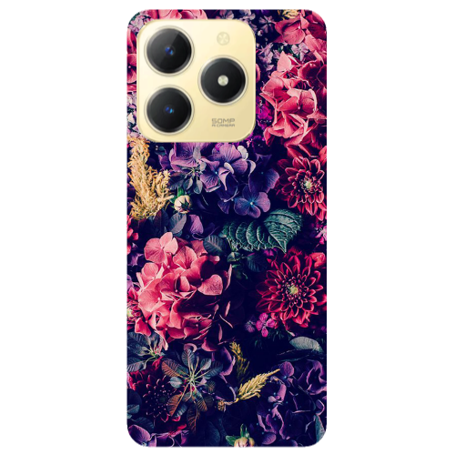 Realme C61 Purple and pink flowers Transparent Silicone TPU Θήκη