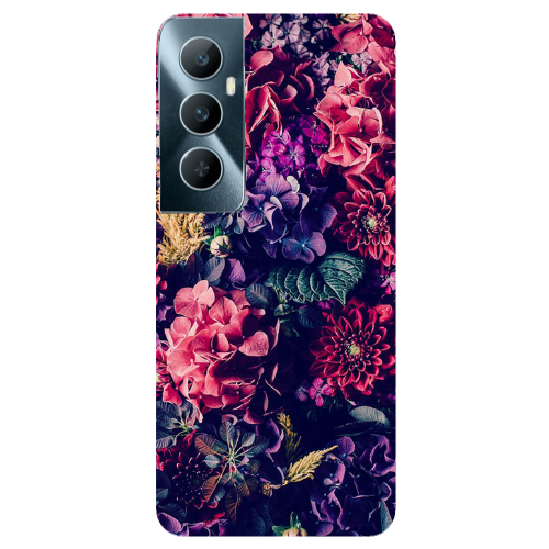 Realme C65 Purple and pink flowers Transparent Silicone TPU Θήκη