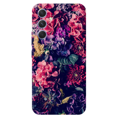 Samsung A56 Purple and pink flowers Transparent Silicone TPU Θήκη