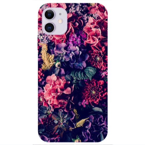 Apple iPhone 11  Purple and pink flowers Transparent Silicone TPU Θήκη