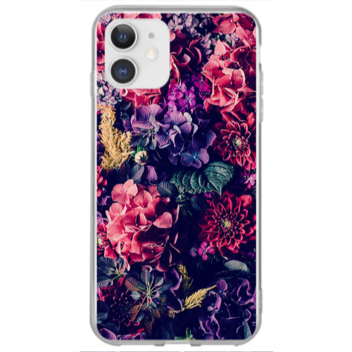 Apple iPhone 12 Purple and pink flowers Transparent Silicone TPU Θήκη