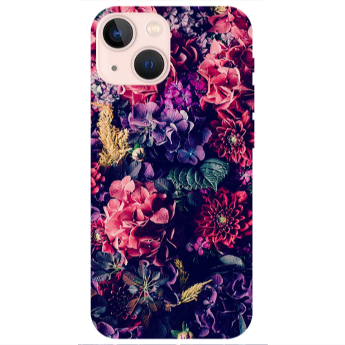 Apple iPhone 13 Purple and pink flowers Transparent Silicone TPU Θήκη