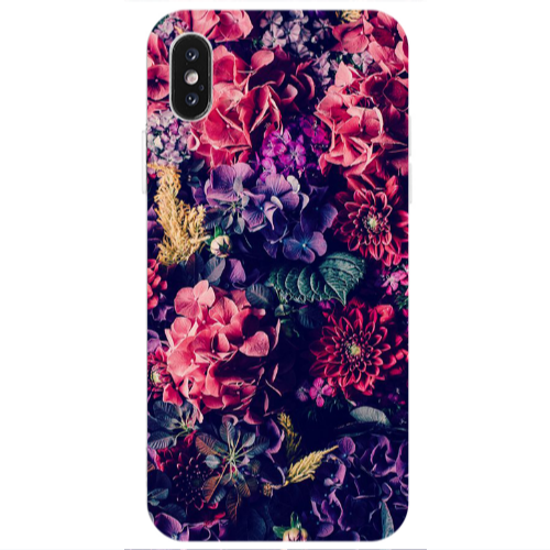 Apple iPhone X Purple and pink flowers Transparent Silicone TPU Θήκη