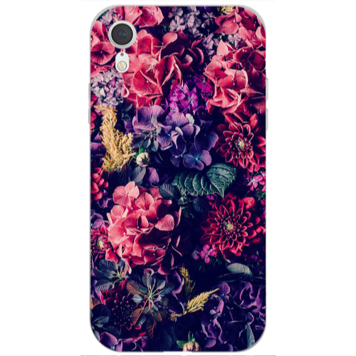 Apple iPhone Xr Purple and pink flowers Transparent Silicone TPU Θήκη
