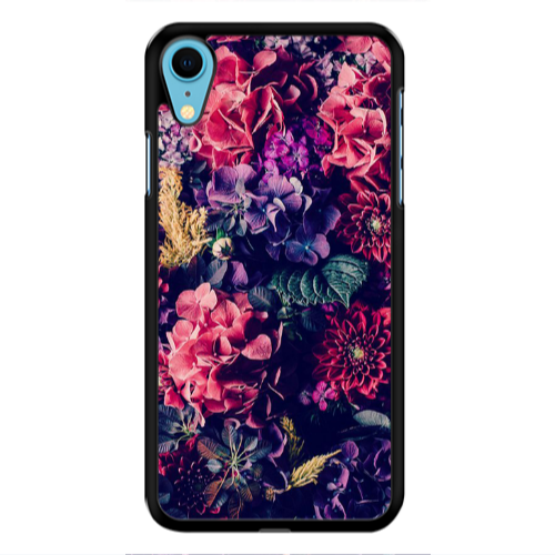Apple iPhone Xr Purple and pink flowers Black Glossy Θήκη