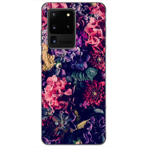 Samsung S20 Ultra Purple and pink flowers Transparent Silicone TPU Θήκη