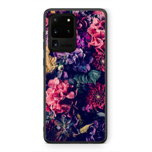 Samsung S20 Ultra Purple and pink flowers Black Glossy Θήκη