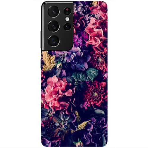 Samsung S21 Ultra Purple and pink flowers Transparent Silicone TPU Θήκη