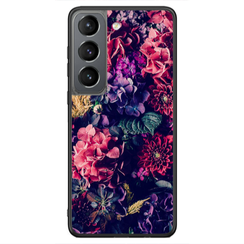Samsung S21 Ultra Purple and pink flowers Black Glossy Θήκη