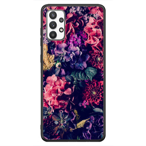 Samsung A13 4G Purple and pink flowers Black Glossy Θήκη