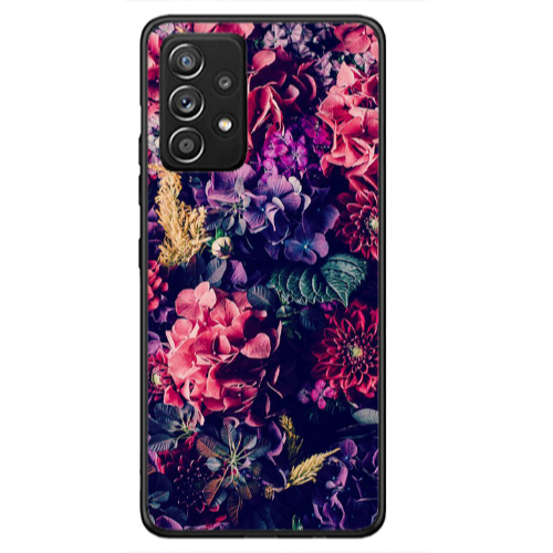 Samsung A53 Purple and pink flowers Black Glossy Θήκη