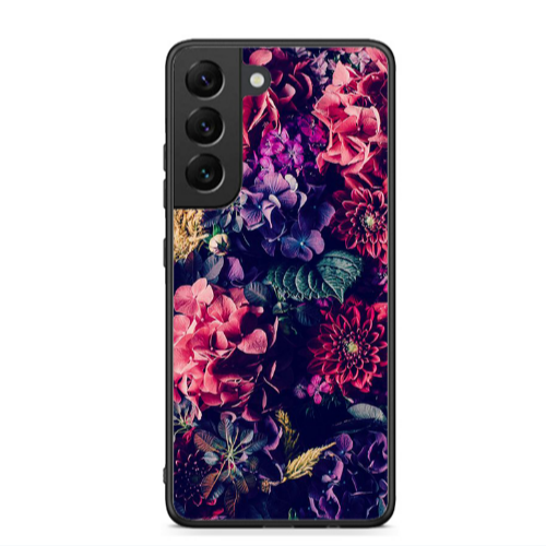 Samsung S22 Purple and pink flowers Black Glossy Θήκη