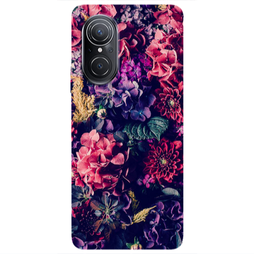 Huawei Nova 9 SE Purple and pink flowers Transparent Silicone TPU Θήκη