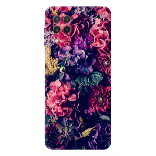 Samsung A22 4G Purple and pink flowers Transparent Silicone TPU Θήκη