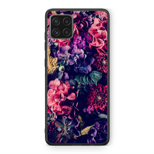 Samsung A22 4G Purple and pink flowers Black Glossy Θήκη