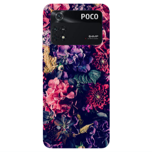 Xiaomi Poco M4 Pro 4G Purple and pink flowers Transparent Silicone TPU Θήκη