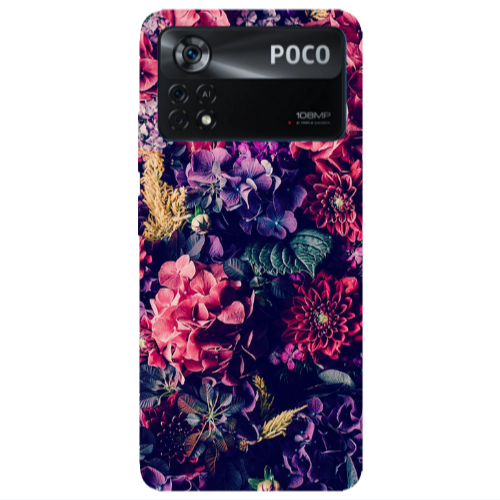Xiaomi Poco X4 Pro Purple and pink flowers Transparent Silicone TPU Θήκη