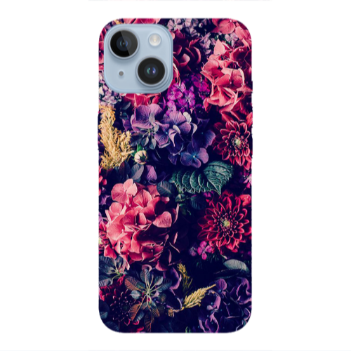 Apple iPhone 14 Plus Purple and pink flowers Transparent Silicone TPU Θήκη